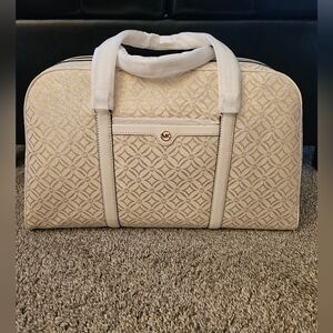 NWT MICHAEL Michael Kors Travel Metallic Logo Jacquard XL Weekender Bag